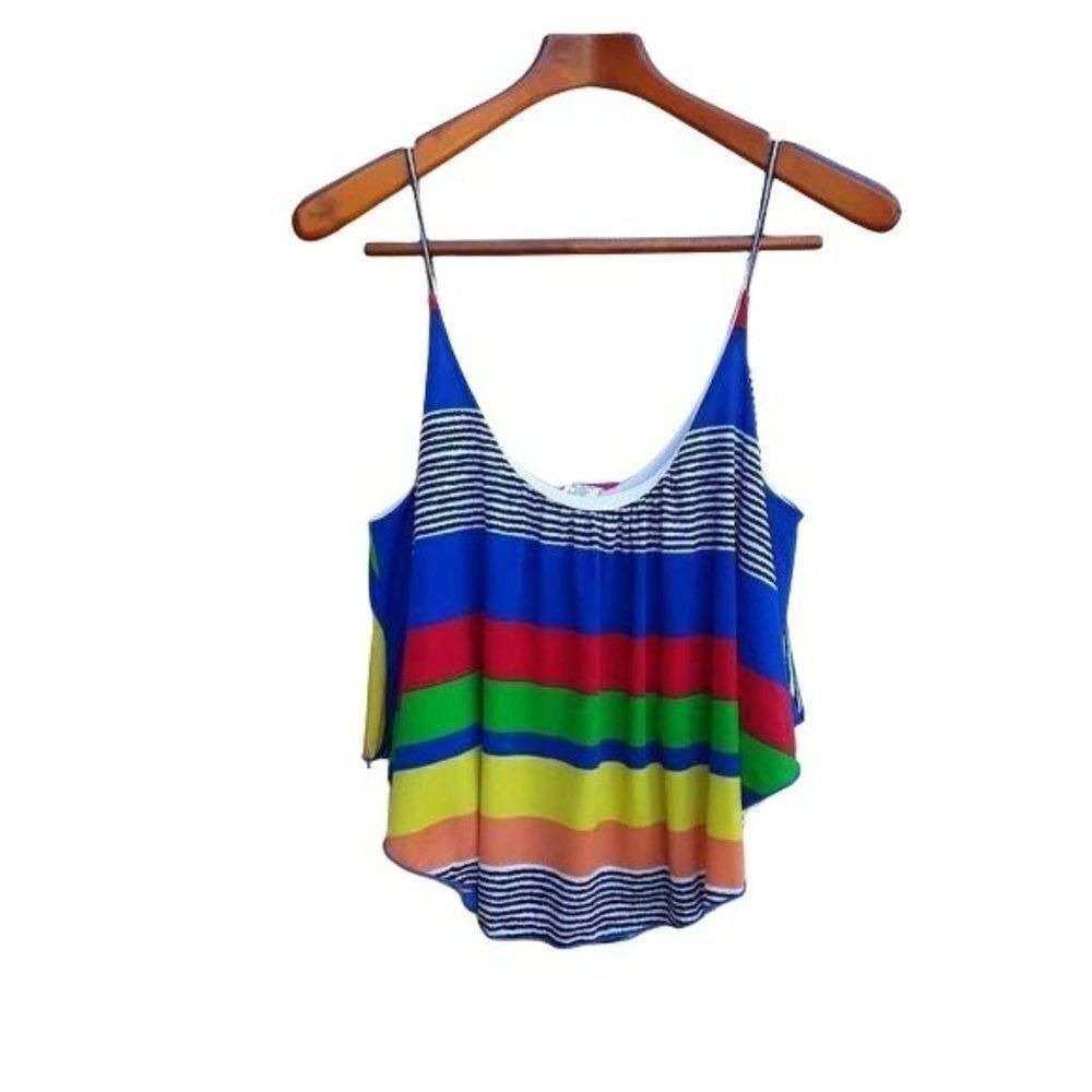 Vintage Top Cropped Loose Pride Sheer Rainbow Spaghetti‎ Strap Sz L